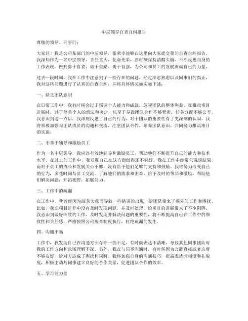 中层领导自查自纠报告