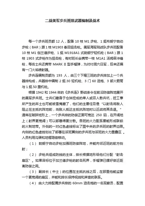 二战美军步兵班排武器编制及战术
