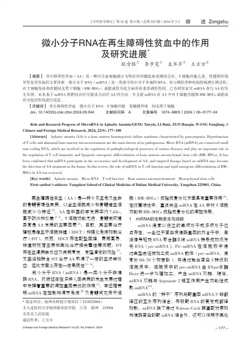 微小分子RNA_在再生障碍性贫血中的作用及研究进展