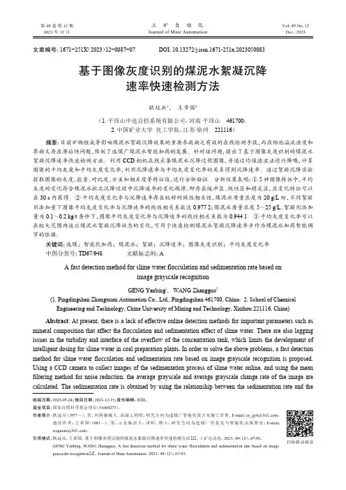 基于图像灰度识别的煤泥水絮凝沉降速率快速检测方法
