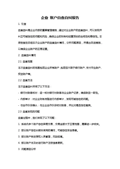 企业 账户自查自纠报告