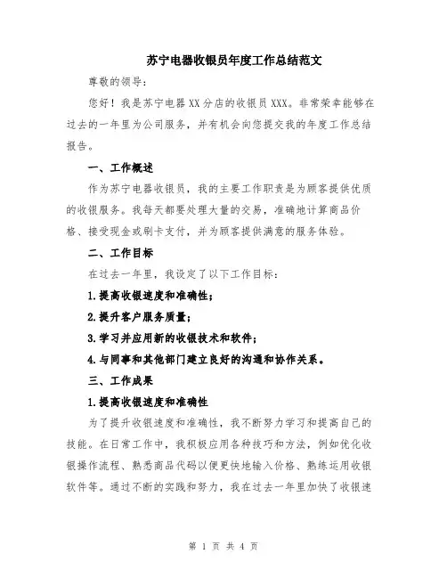苏宁电器收银员年度工作总结范文