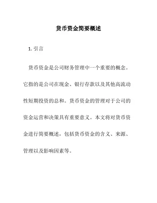 货币资金简要概述