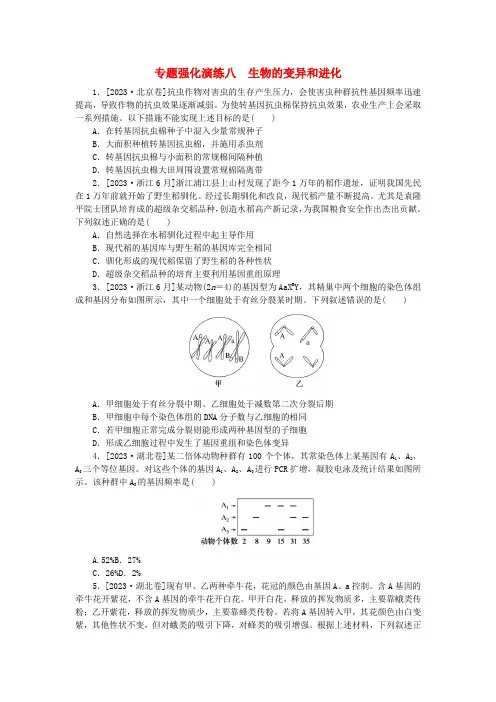 统考版2024届高考生物二轮专项分层特训卷第一部分专题强化演练八生物的变异和进化