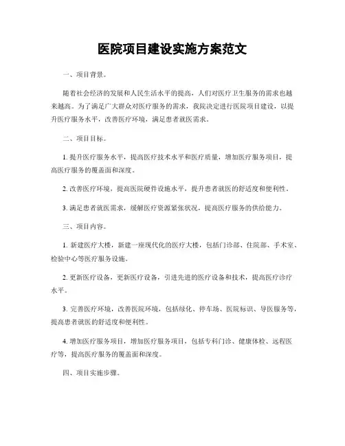 医院项目建设实施方案范文