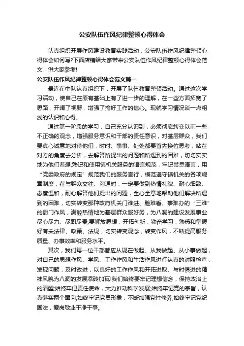 公安队伍作风纪律整顿心得体会