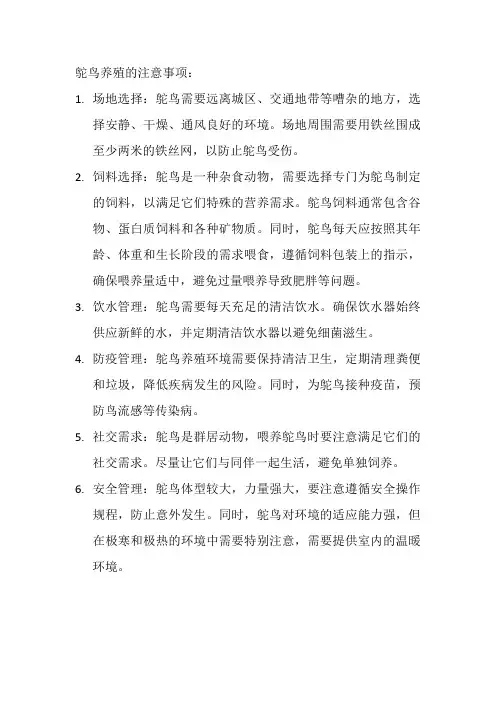 鸵鸟养殖注意事项