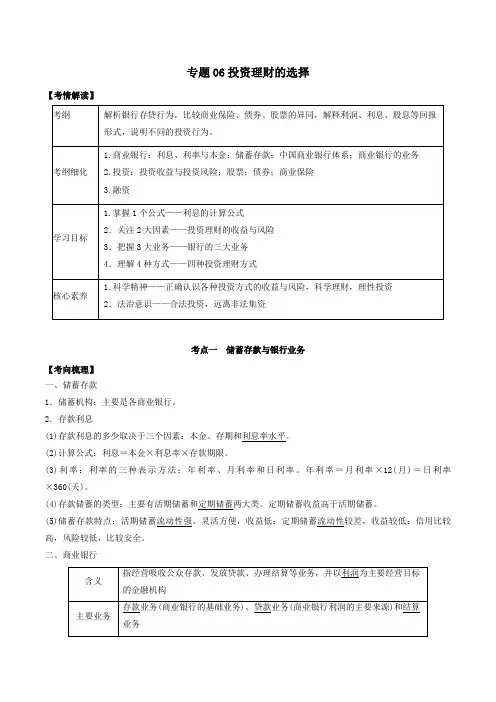 2020年高考政治一轮复习专题06投资理财的选择题典(含解析)