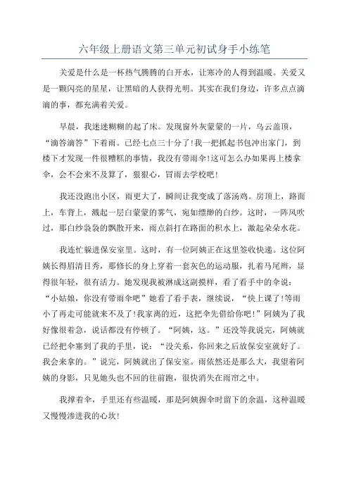 六年级上册语文第三单元初试身手小练笔