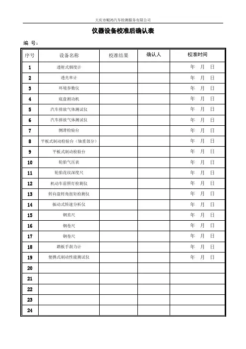 仪器设备校准确认表