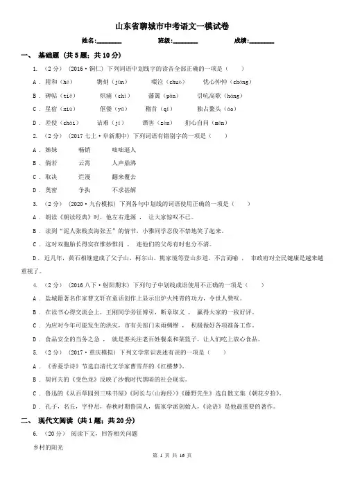 山东省聊城市中考语文一模试卷