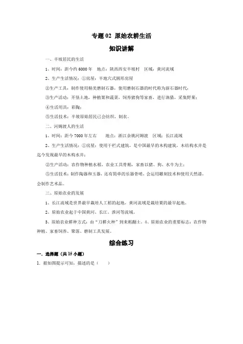 历史七年级上册期末基础知识专项复习(部编版)专题02 原始农耕生活(原卷版)