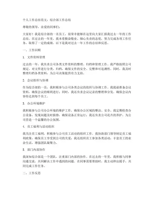 综合部的个人工作总结范文