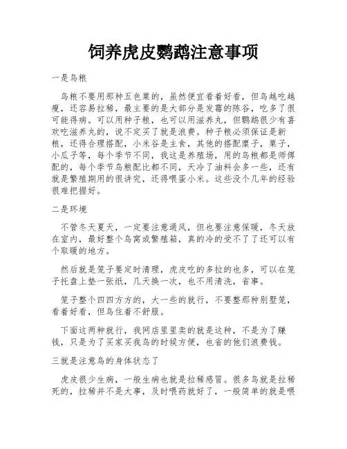 饲养虎皮鹦鹉注意事项