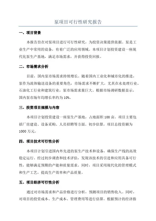 泵项目可行性研究报告