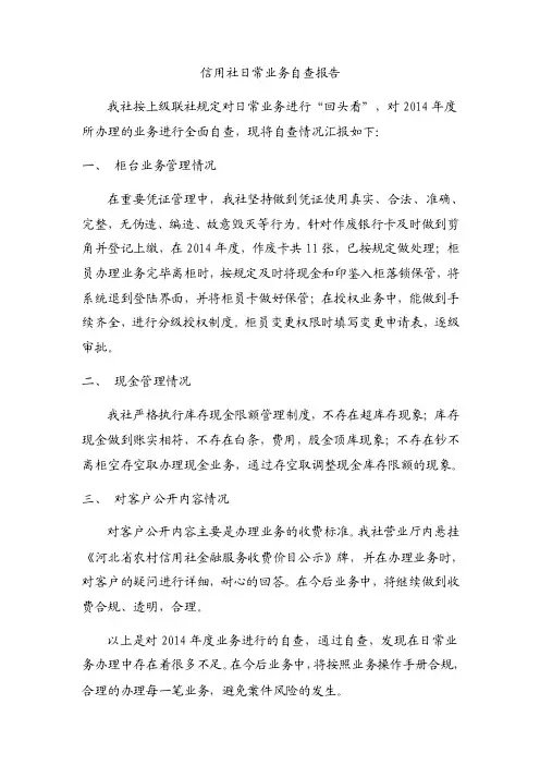 信用社日常业务自查报告