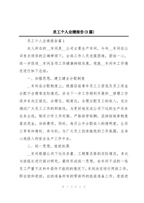 员工个人业绩报告(3篇)