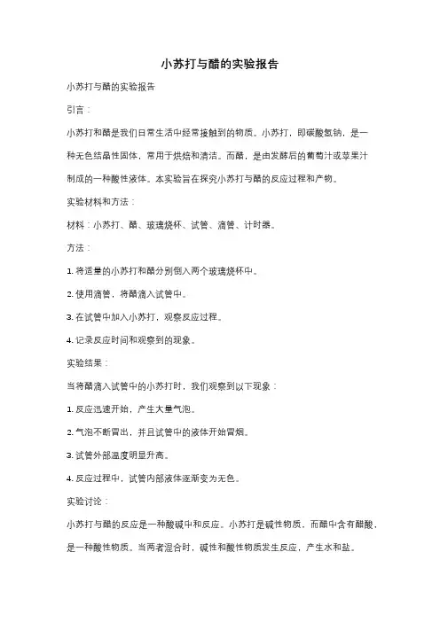 小苏打与醋的实验报告