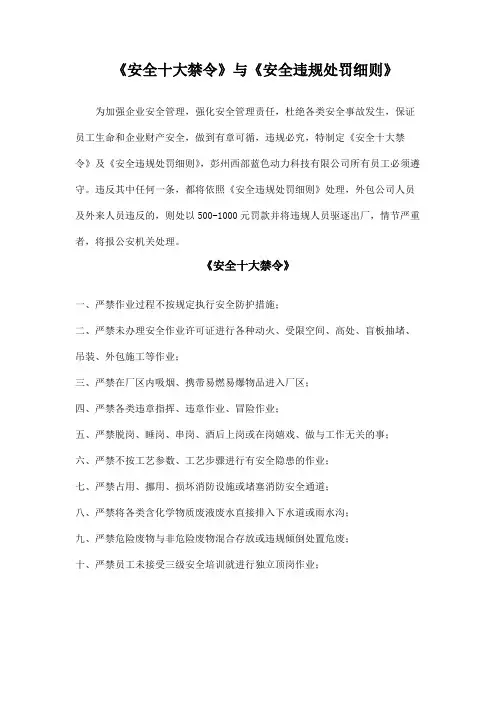 《安全十大禁令》与《安全违规处罚细则》