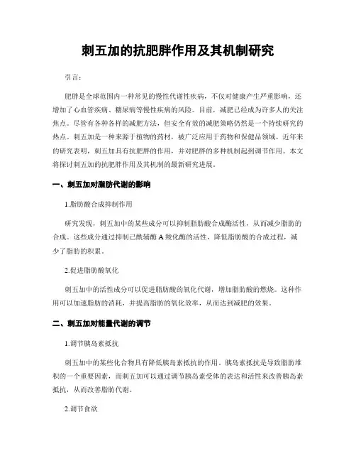 刺五加的抗肥胖作用及其机制研究