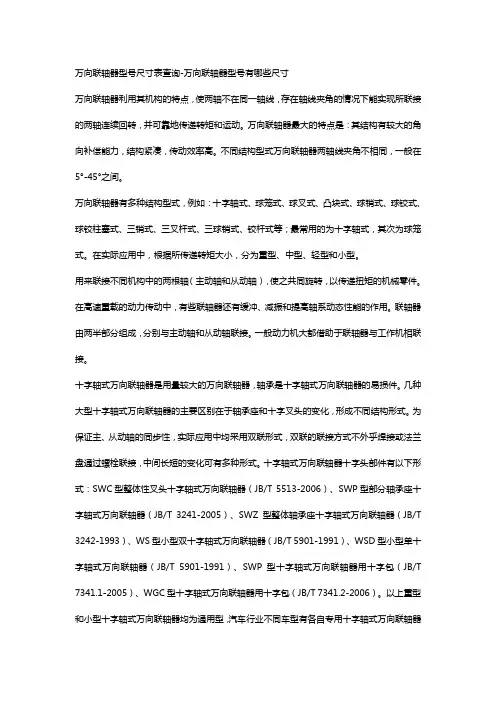 万向联轴器型号查询尺寸表【免费下载】