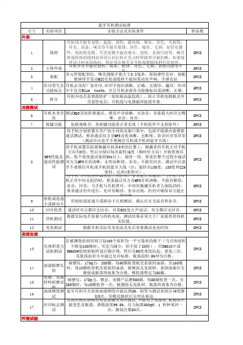 蓝牙耳机测试标准