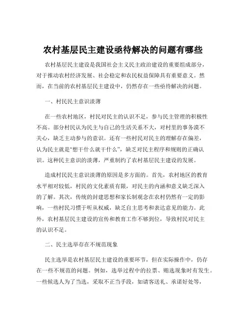 农村基层民主建设亟待解决的问题有哪些