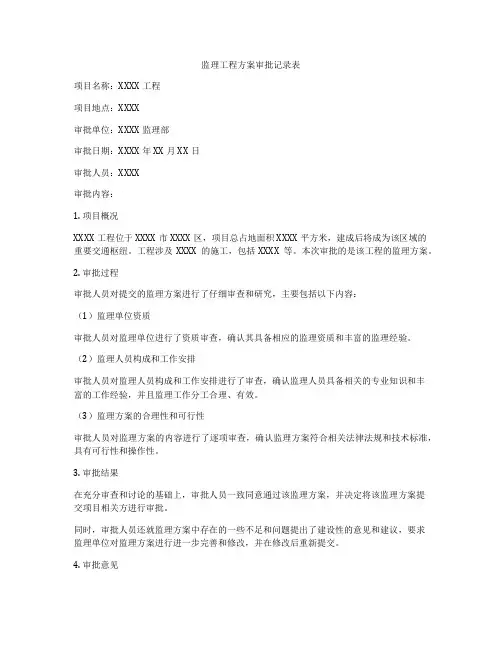 监理工程方案审批记录表