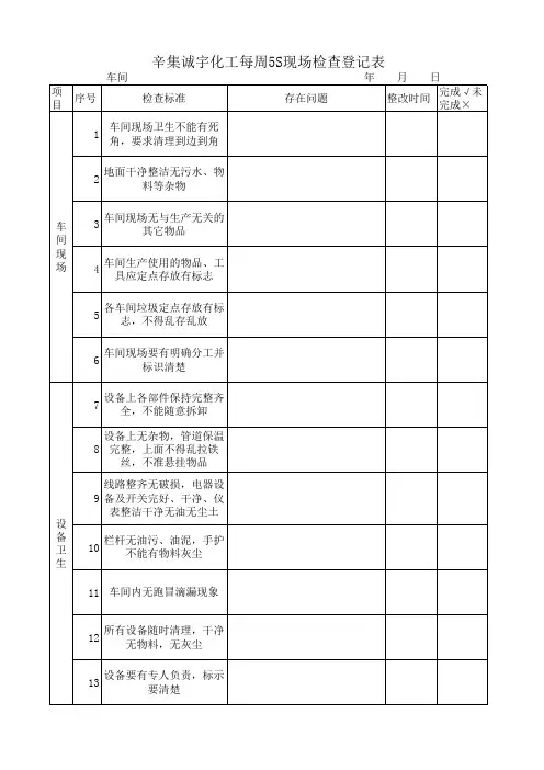 5S周检查表