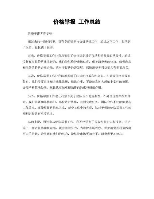价格举报 工作总结