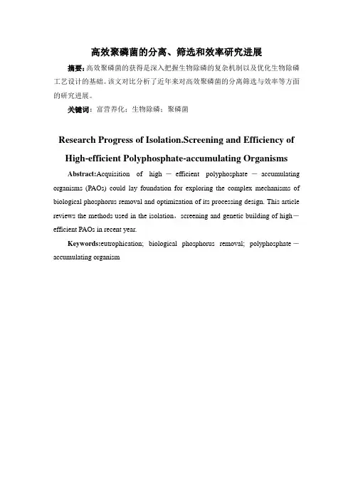 高效聚磷菌筛选综述