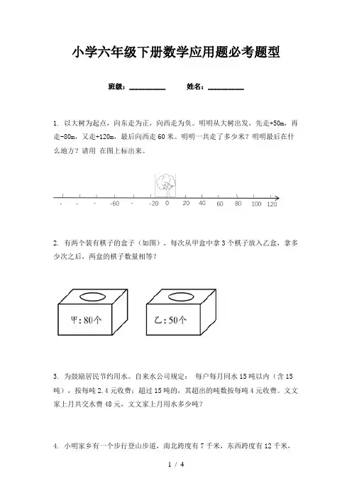 小学六年级下册数学应用题必考题型