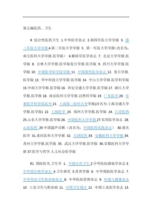 北京大学中文核心期刊目录(医药类)