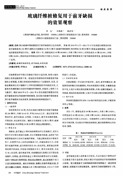 玻璃纤维桩修复用于前牙缺损的效果观察