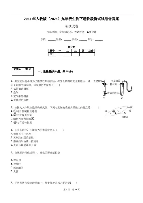 2024年人教版(2024)九年级生物下册阶段测试试卷含答案