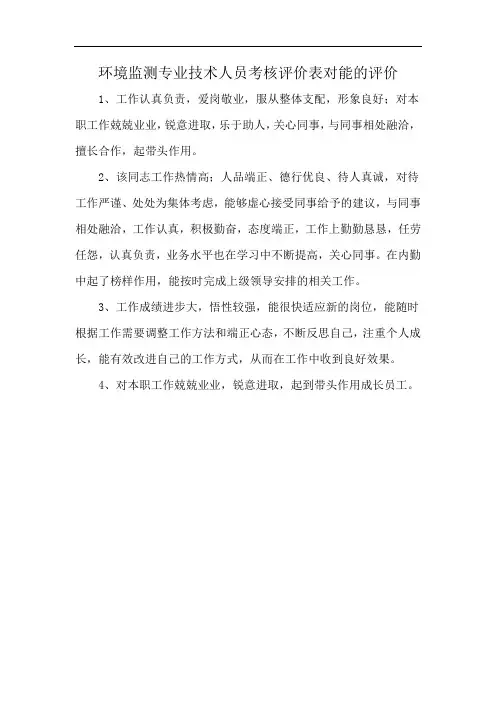 环境监测专业技术人员考核评价表对能的评价