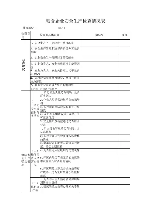 粮食企业安全生产检查情况表