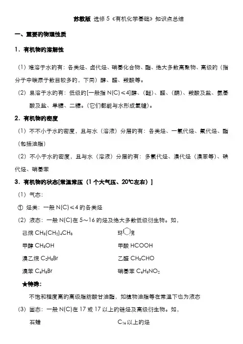 2022年苏教版选修有机化学基础知识点总结