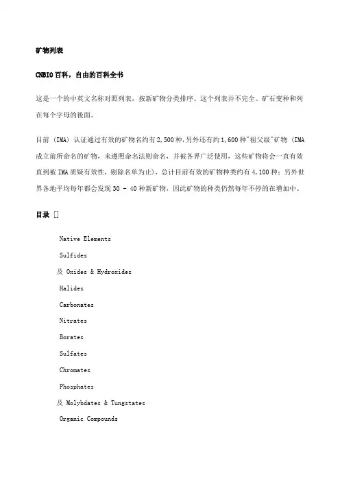 矿物中英文对照表