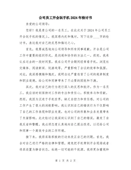 公司员工开会玩手机2024年检讨书