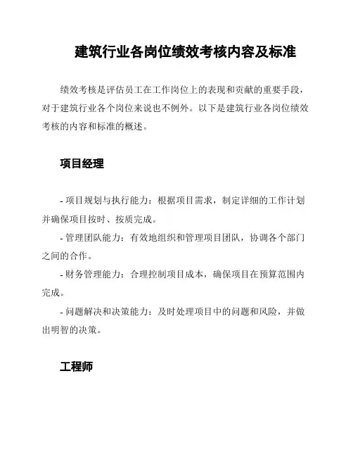 建筑行业各岗位绩效考核内容及标准