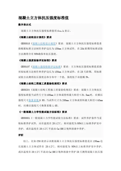混凝土立方体抗压强度标准值