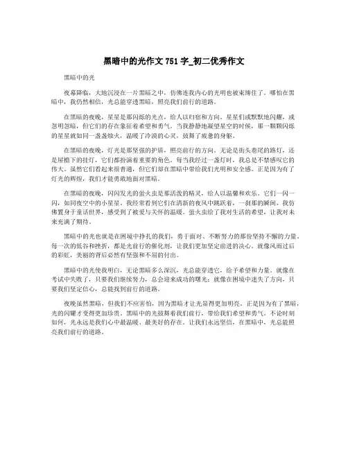 黑暗中的光作文751字_初二优秀作文