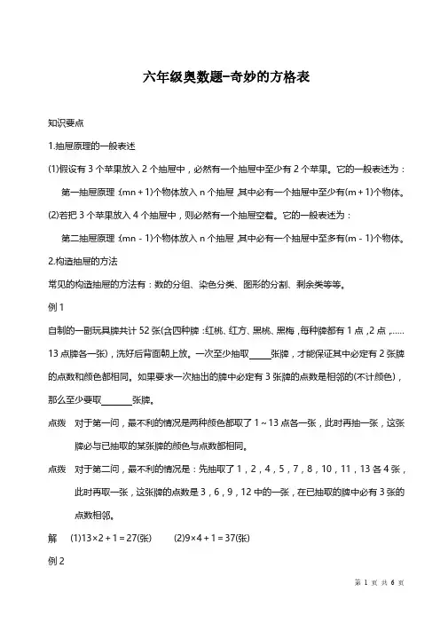 【思维拓展】数学六年级思维拓展之奇妙的方格表(附答案)