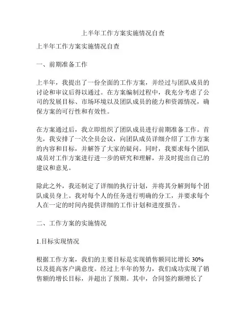 上半年工作方案实施情况自查