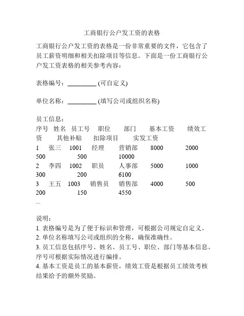 工商银行公户发工资的表格