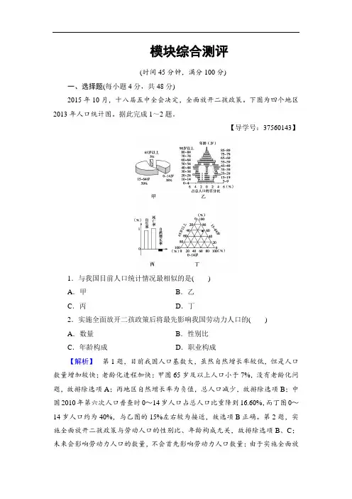 2018学年高中地理鲁教版必修2模块综合测评 含解析