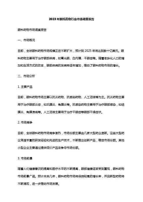 2023年眼科药物行业市场调查报告