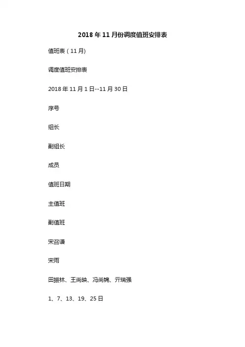 2018年11月份调度值班安排表