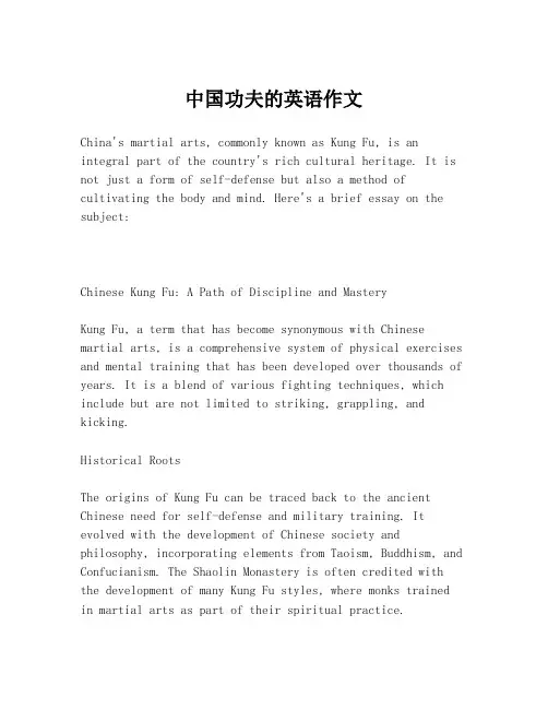 中国功夫的英语作文